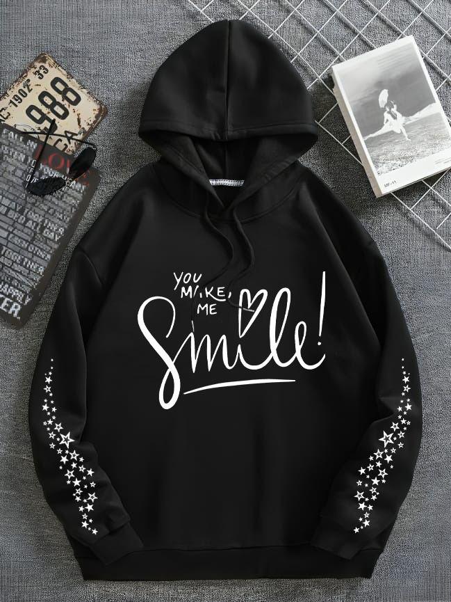 You Make Me Smile Printed Hoodie Black