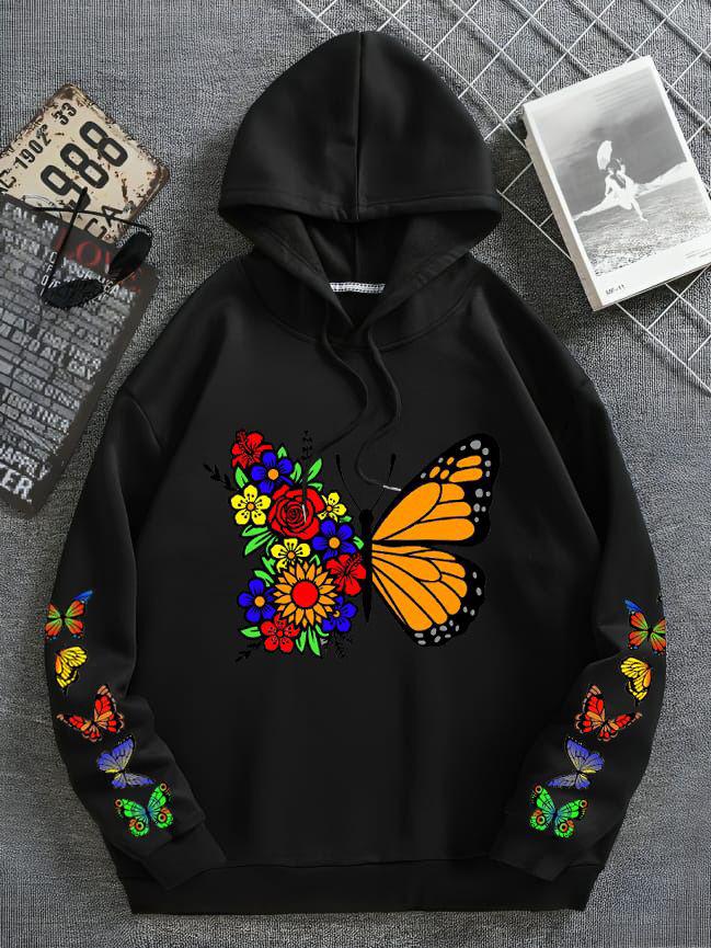 Butterfly Printed Hoodie Black