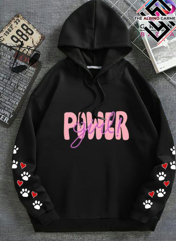 Power Girl Printed Hoodie Black