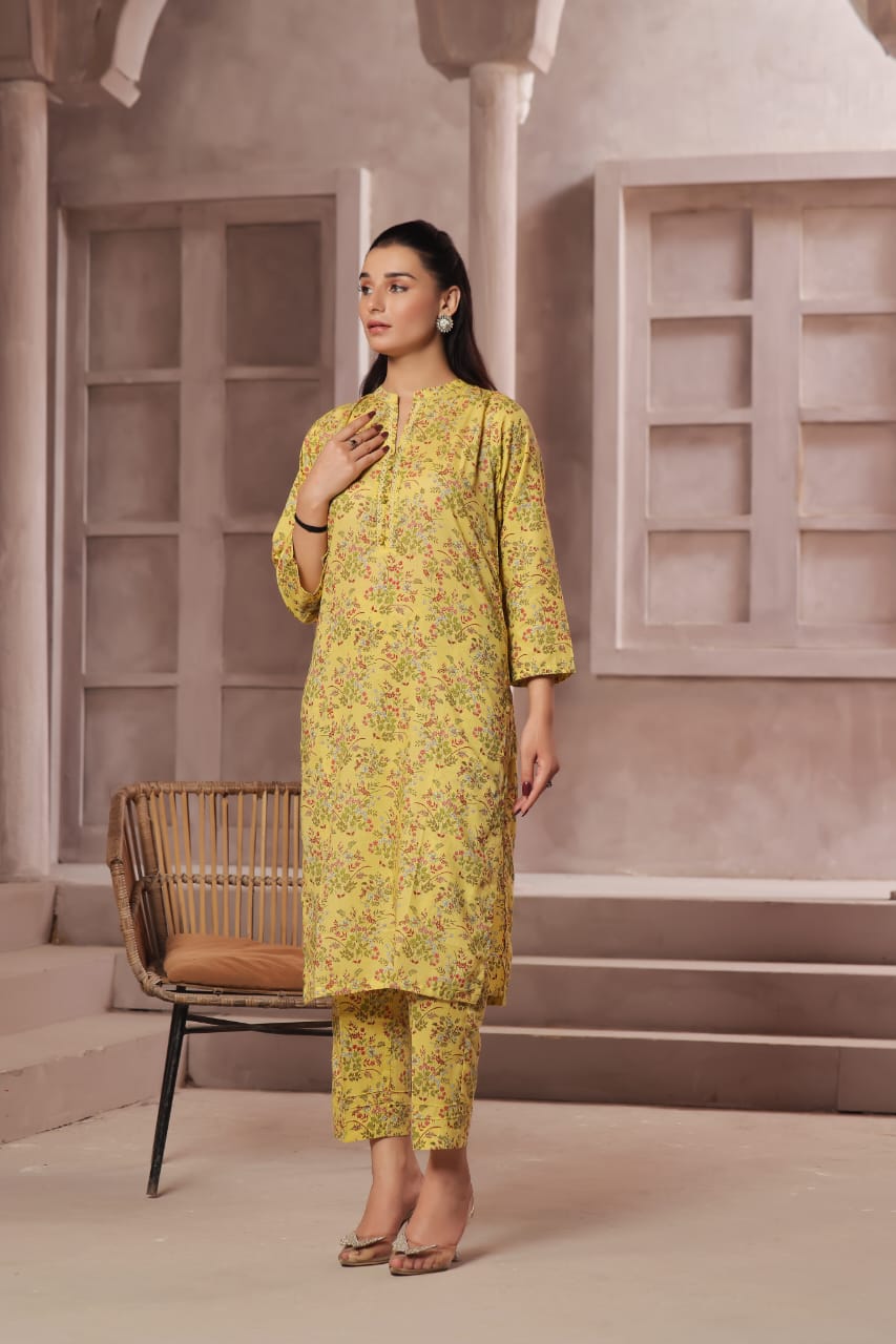 Ready To Wear Printed Cotton Co-Ords Sets 2Pcs Yellow