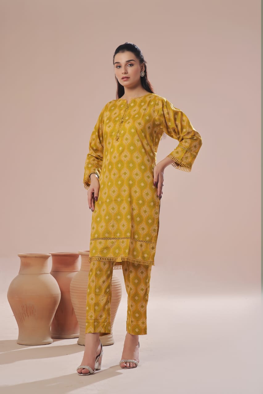 Ready To Wear Printed Cotton Co-Ords Sets 2Pcs Mustard