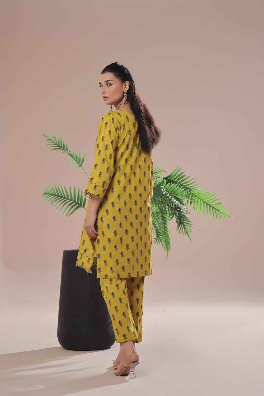 Ready To Wear Printed Cotton Co-Ords Sets 2Pcs Yellow