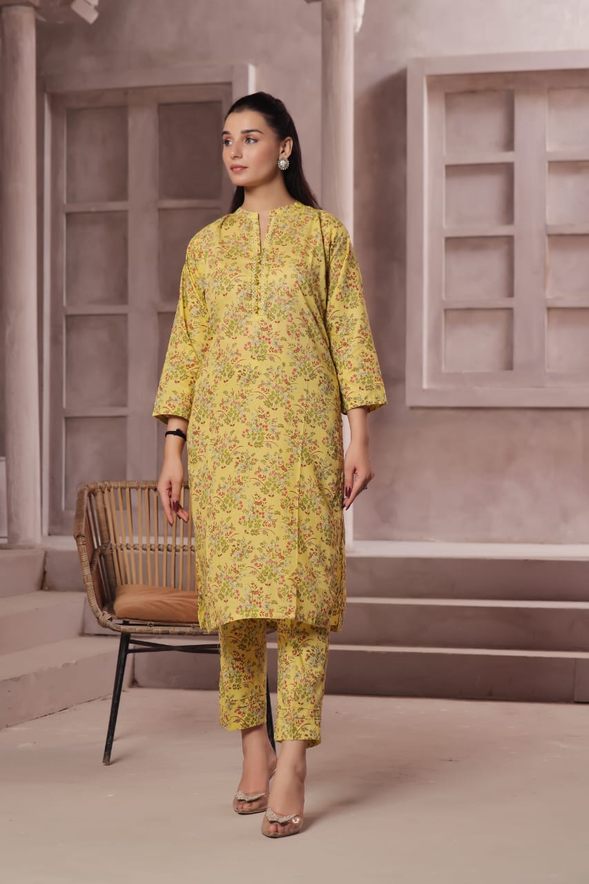 Ready To Wear Printed Cotton Co-Ords Sets 2Pcs Yellow