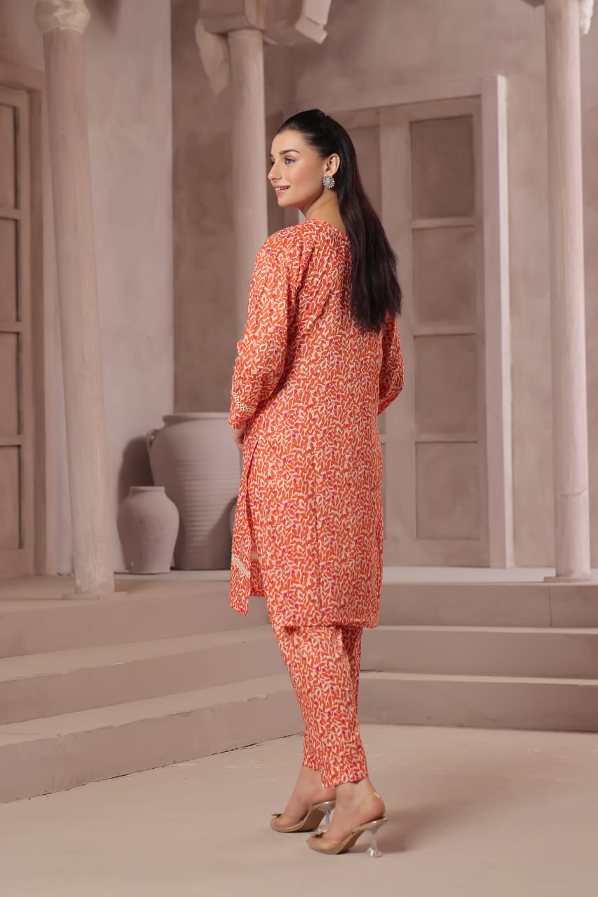 Ready To Wear Printed Cotton Co-Ords Sets 2Pcs Orange