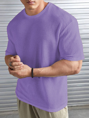 Waffle Knitted Drop Shoulder T-Shirt - LILAC