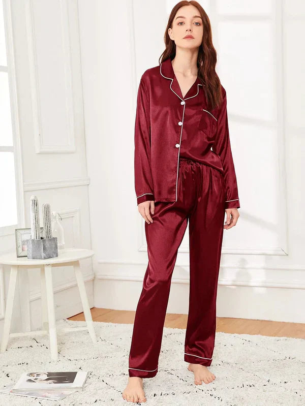 Maroon Plain Silk Pj Set