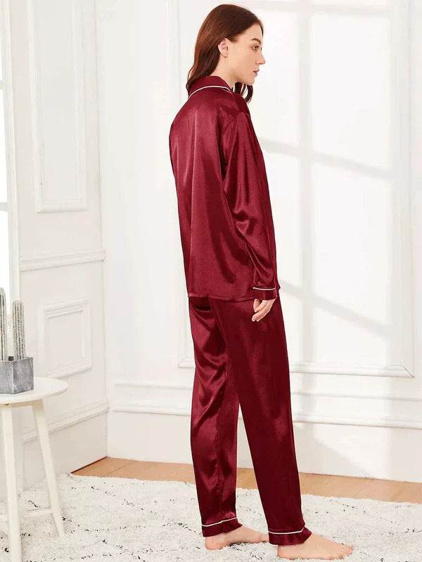 Maroon Plain Silk Pj Set