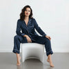 PLAIN SILK NIGHT SUIT - NAVY BLUE