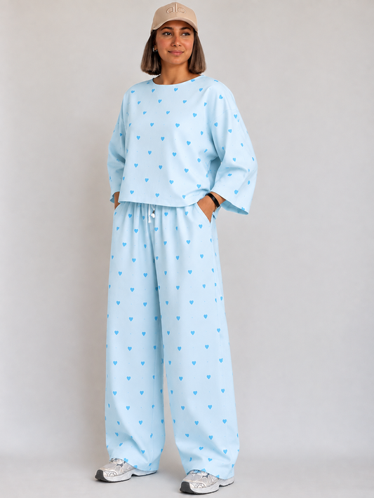 Women's Premium Barbary Fabric Sleepwear Set – Loose Trouser & Short Tee SBSPJ-01