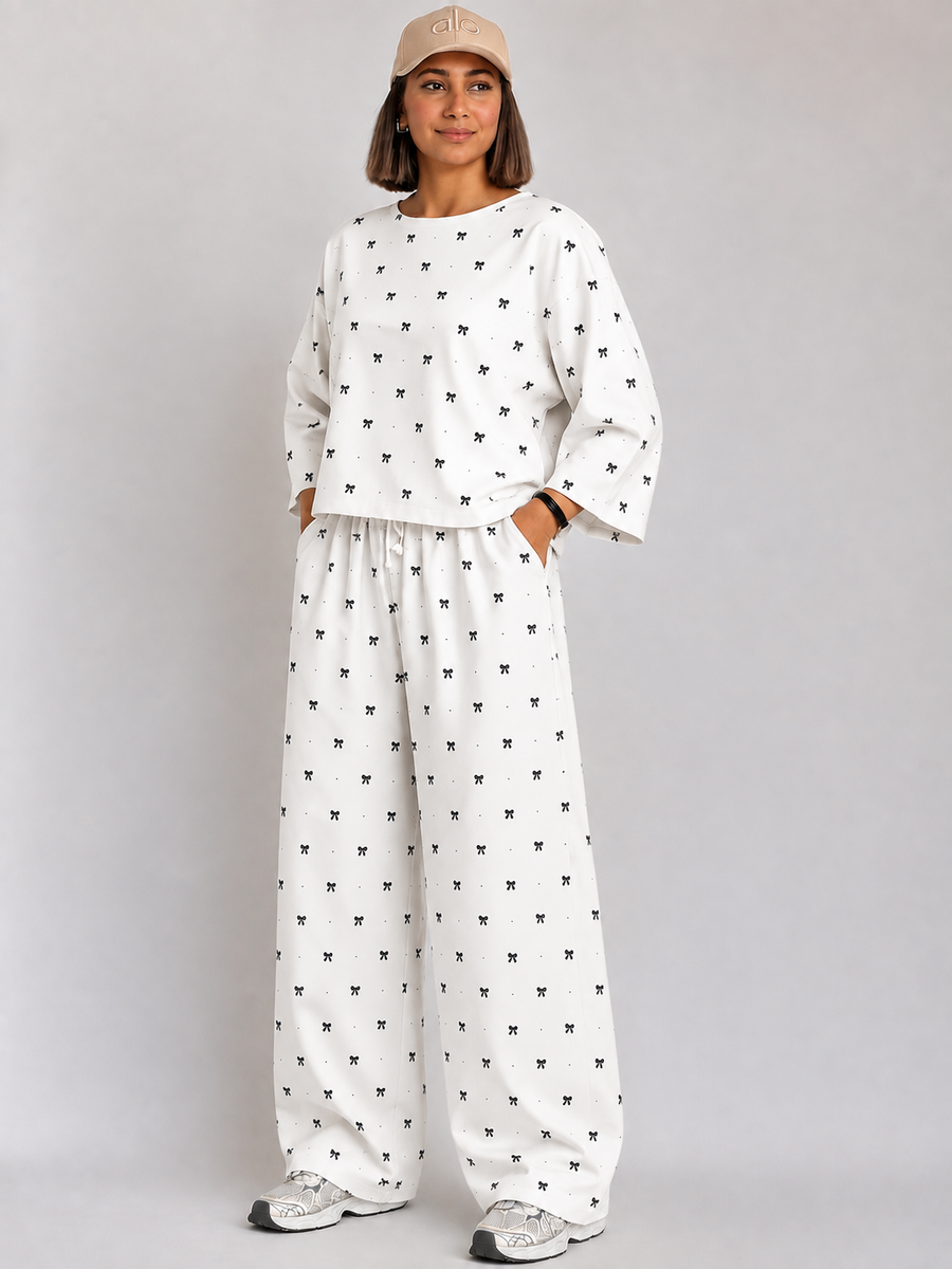 Women's Premium Barbary Fabric Sleepwear Set – Loose Trouser & Short Tee SBSPJ-02