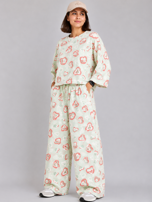 Women's Premium Barbary Fabric Sleepwear Set – Loose Trouser & Short Tee SBSPJ-10