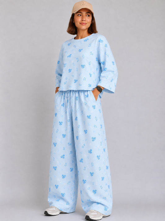 Women's Premium Barbary Fabric Sleepwear Set – Loose Trouser & Short Tee SBSPJ-08
