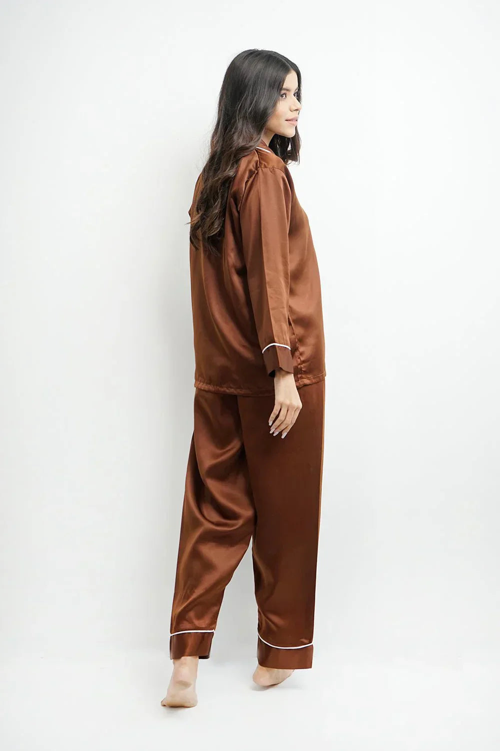 Brown Plain Silk Pj Set