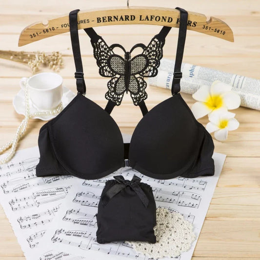 Black Butterfly - Fun Night Padded Bra and Panty Set
