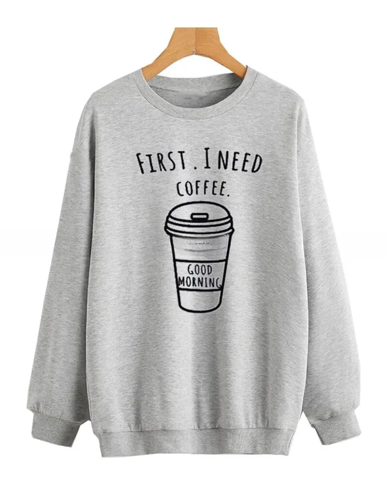 Grey I Need Coffee Printed Sweatshirt