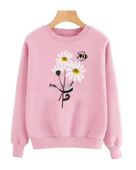 Pink Flower Printed Sweatshirt For Women