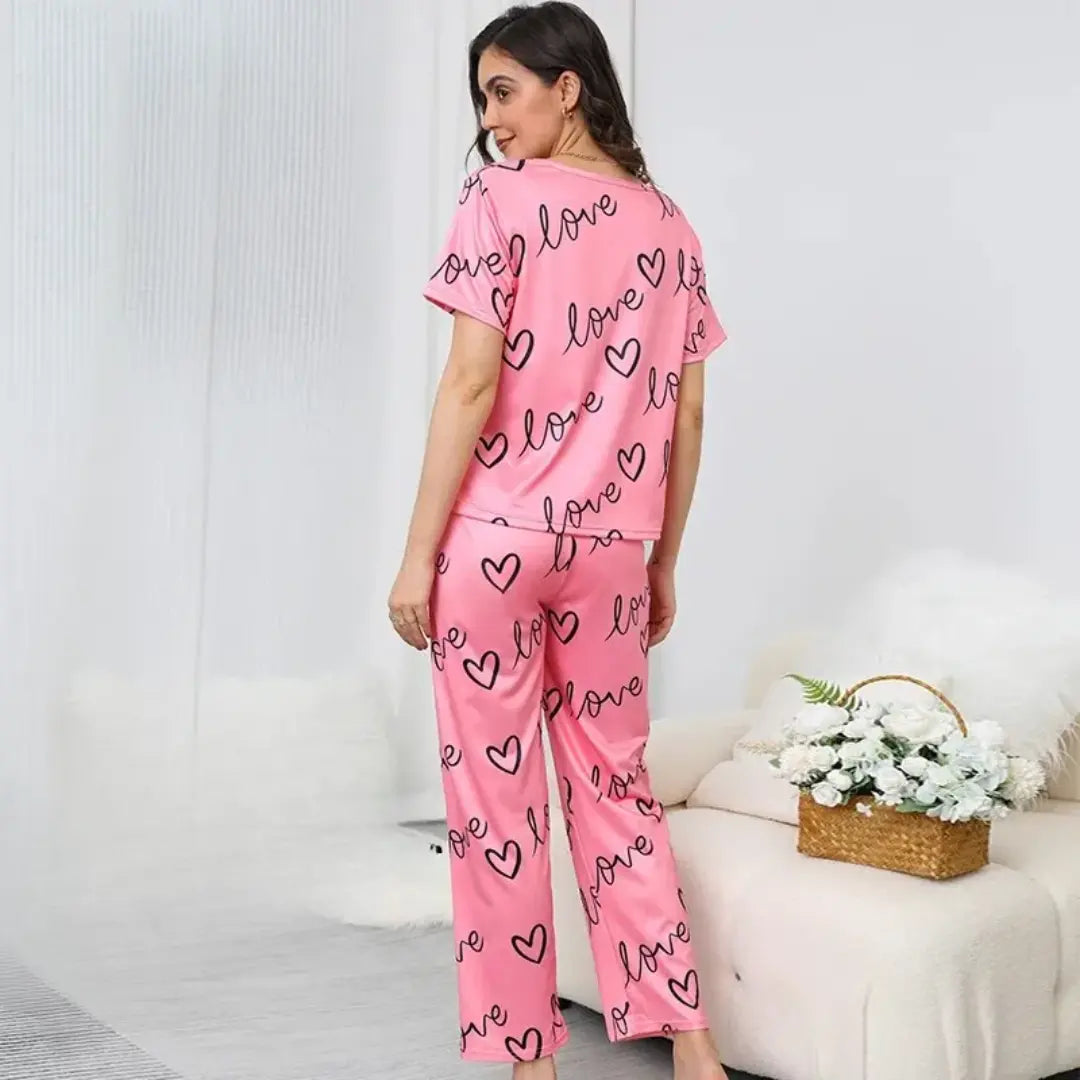 Pink love heart printed night suit