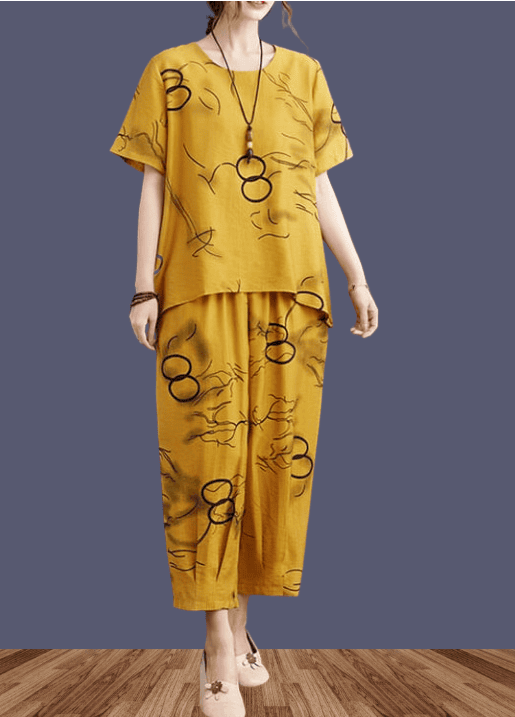 Yellow Ring Printed Capri Night Suit