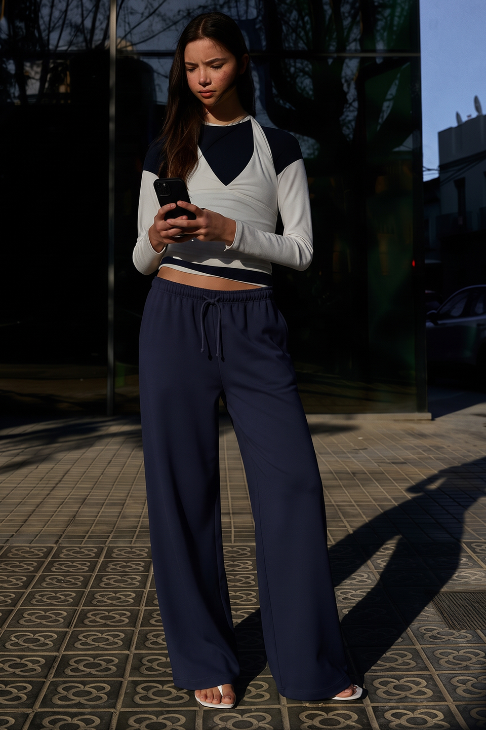 Wide Pull-On Trouser | Navy Blue