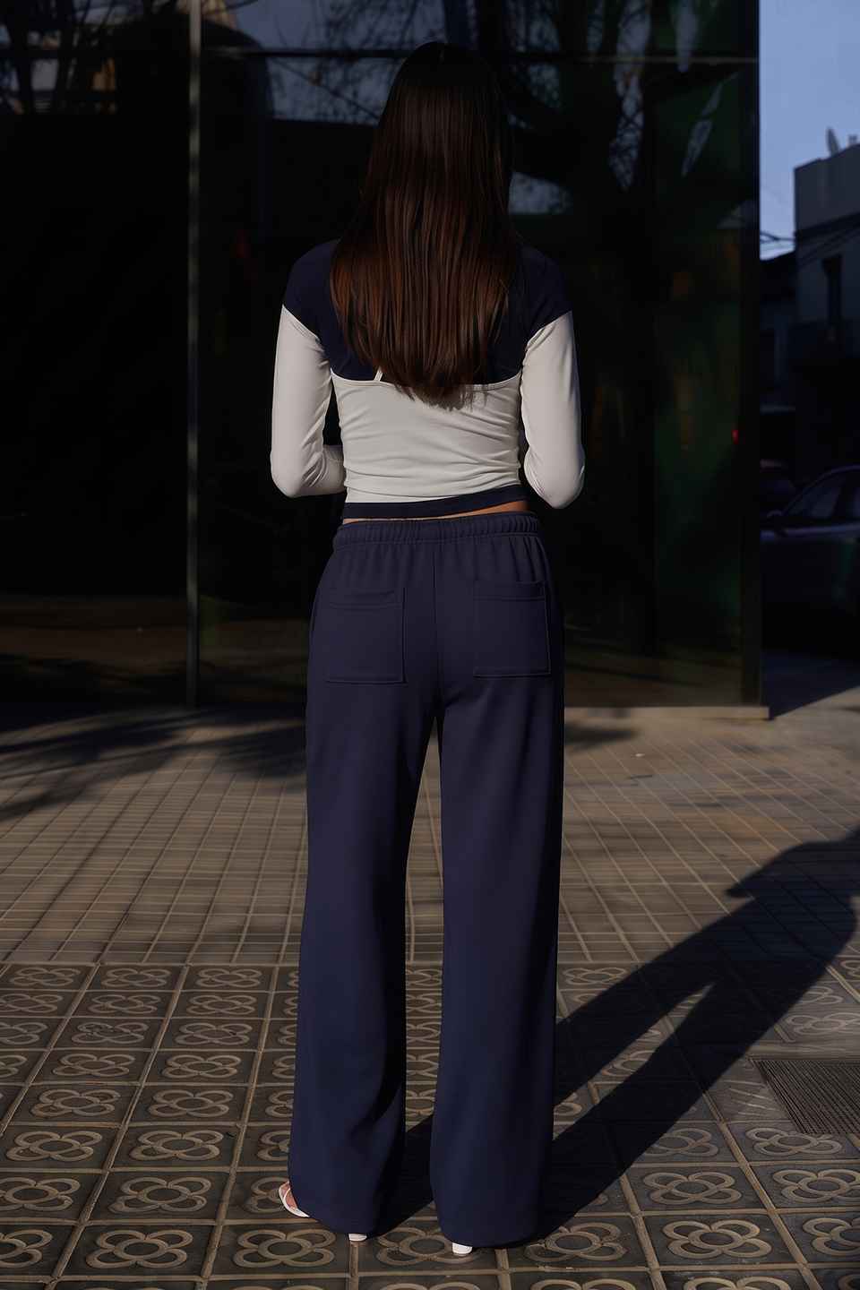 Wide Pull-On Trouser | Navy Blue