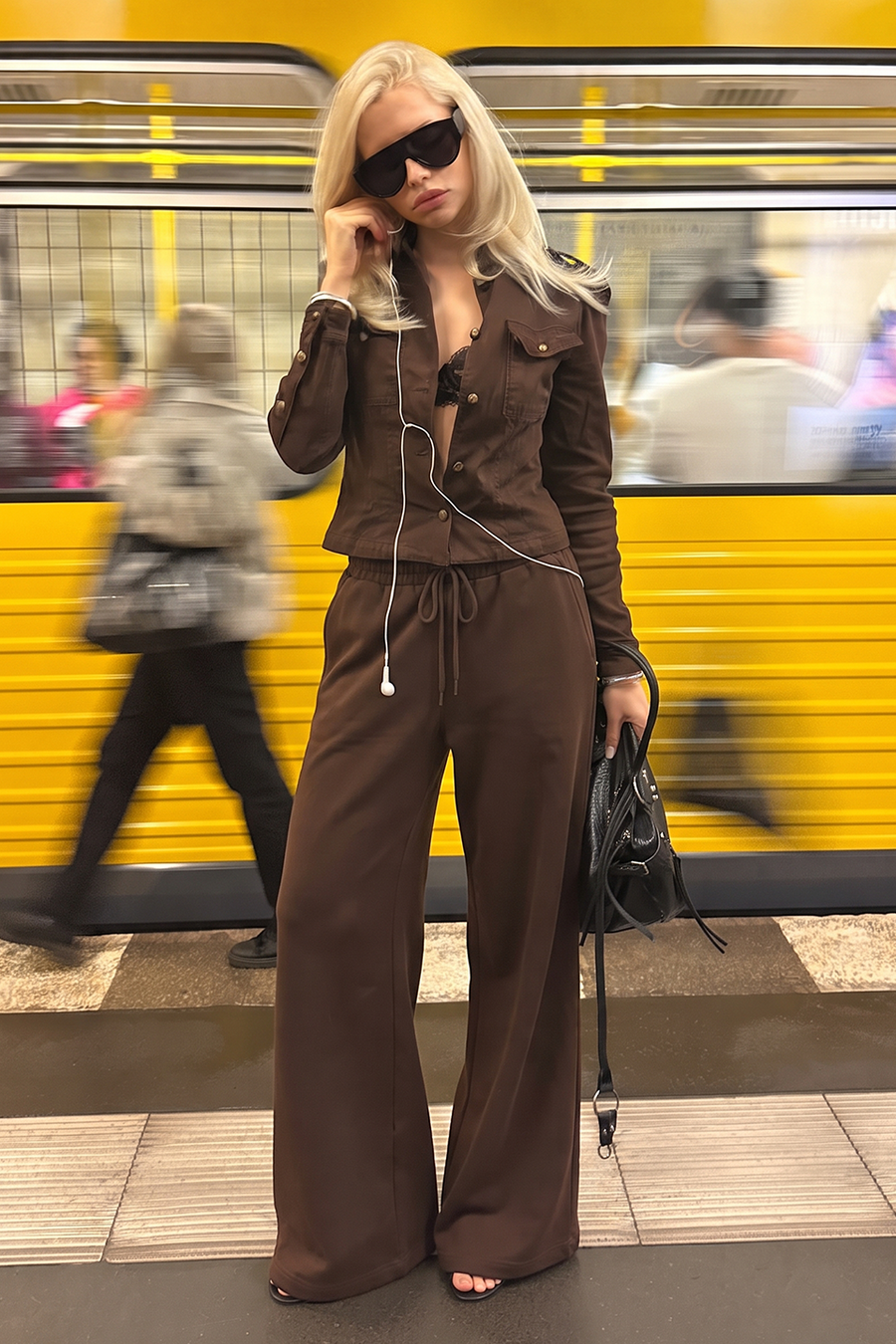 Wide Pull-On Trouser | Mocha Brown