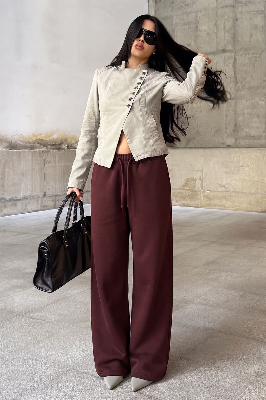 Wide Pull-On Trouser | Burgundy