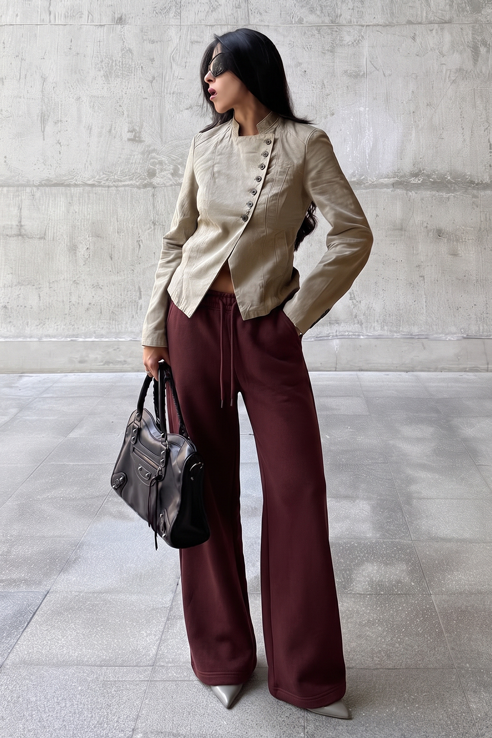 Wide Pull-On Trouser | Burgundy