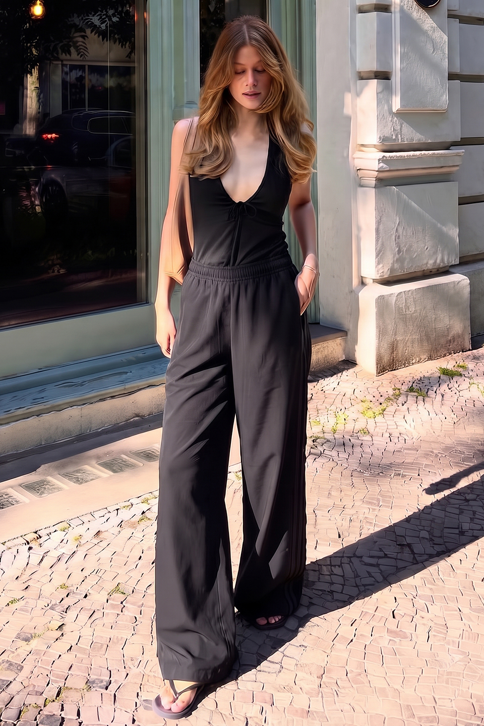 Women Tiro 3-Stripes Wide-leg Pleated Pants - Black