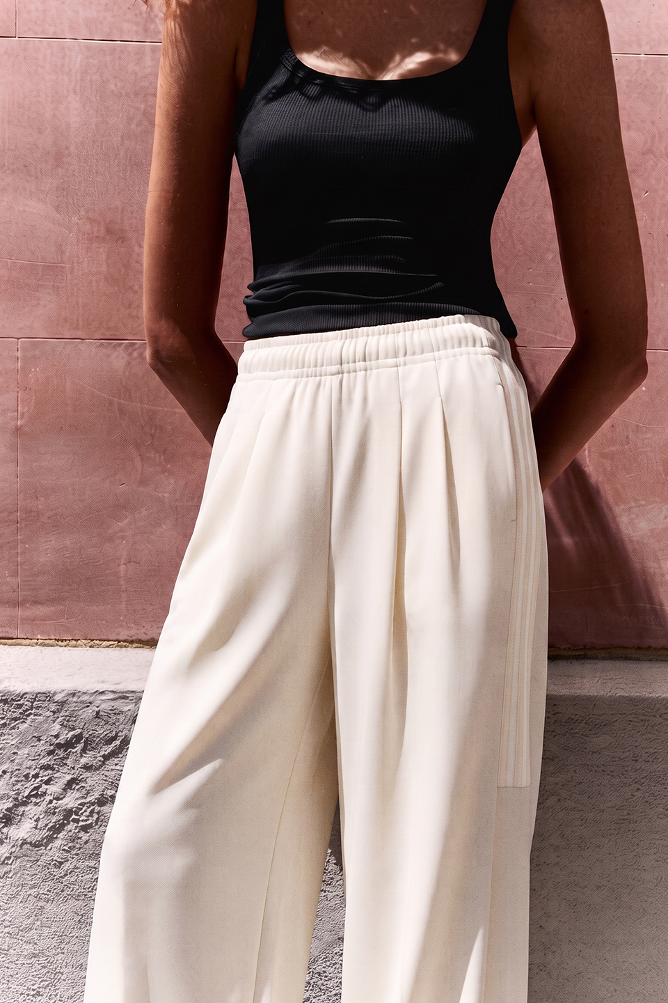 Women Tiro 3-Stripes Wide-leg Pleated Pants - Oat Milk