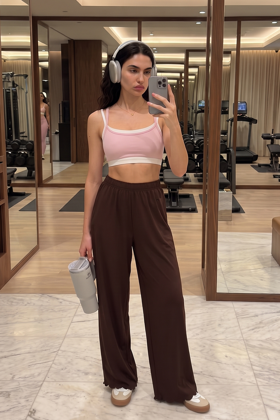 Women Wide-leg Trouser With Scalloped Edge - Mocha