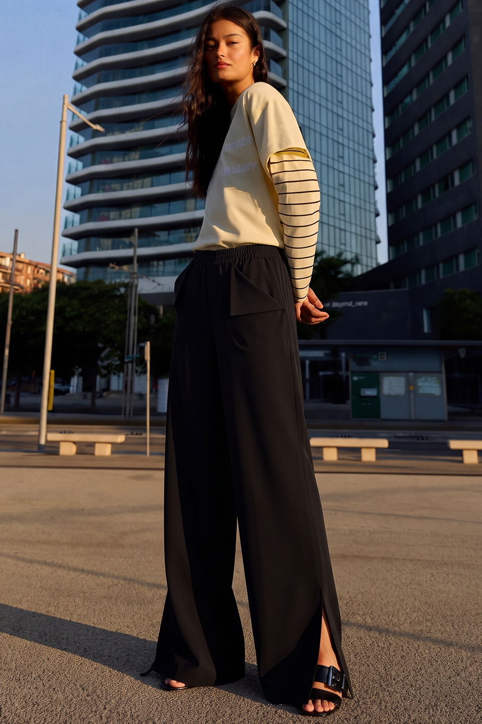 Women Smart Pocket Wide-leg Trouser - Black