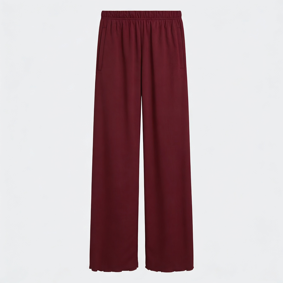 Women Wide-leg Trouser With Scalloped Edge - Maroon