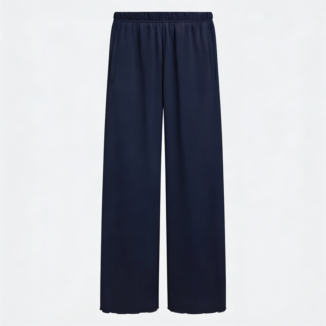 Women Wide-leg Trouser With Scalloped Edge - Navy Blue