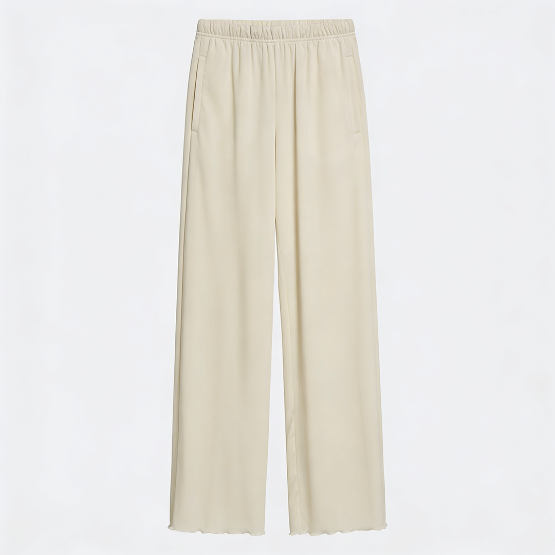 Women Wide-leg Trouser With Scalloped Edge - Oat Milk