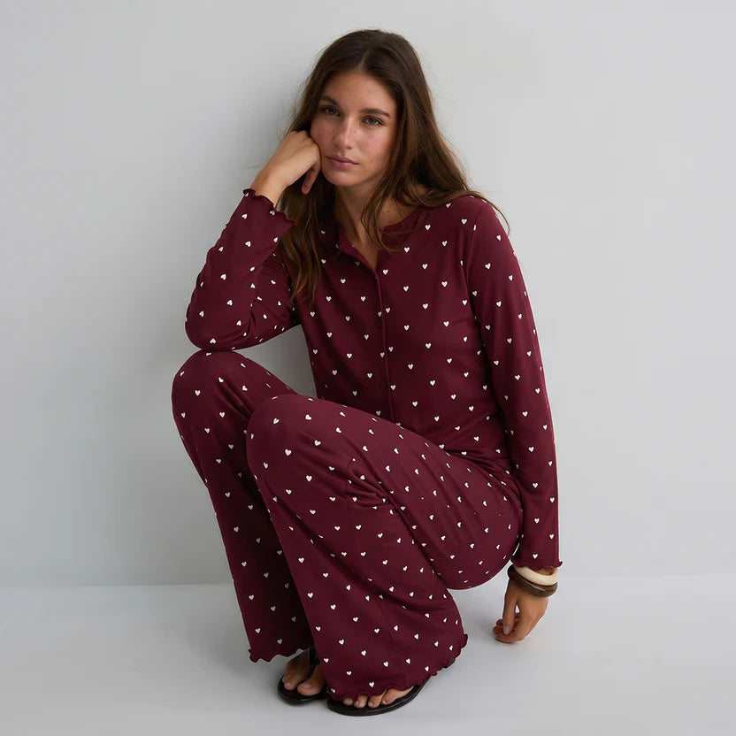 BELLAVISTA-Ivory Dream Set (Heart Printed) - Maroon