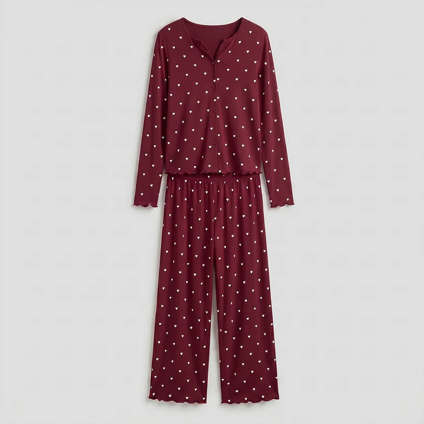 BELLAVISTA-Ivory Dream Set (Heart Printed) - Maroon