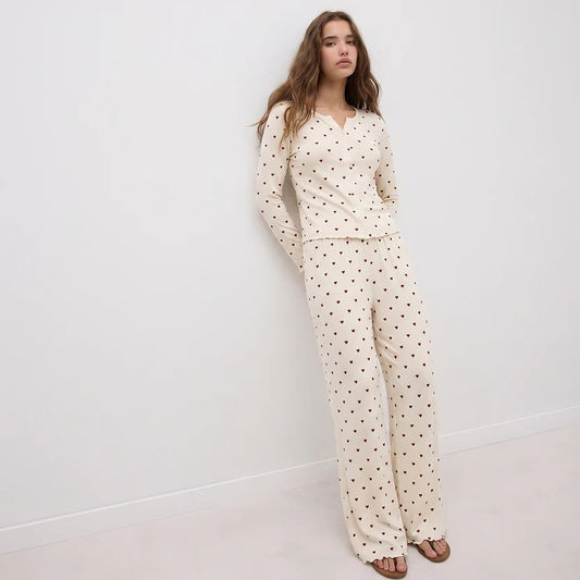 BELLAVISTA-Ivory Dream Set (Heart Printed) - Oat Milk