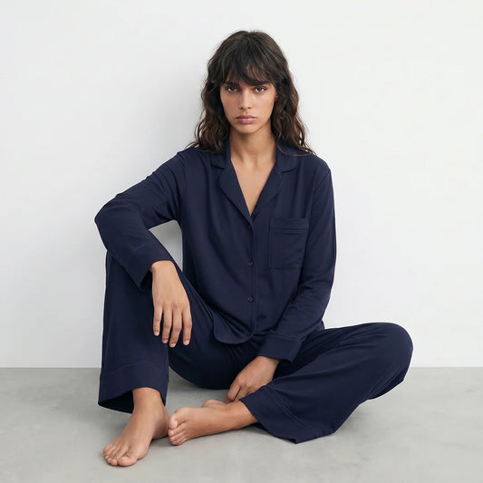 Luxury Navy Blue Sleep Set Linen