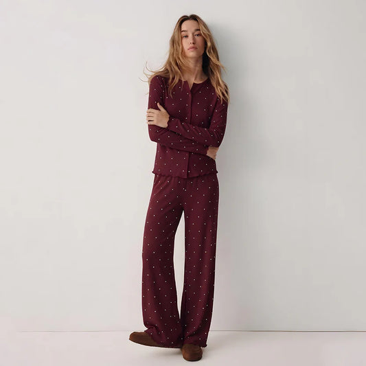 BELLAVISTA- Ivory Dream Doted Set - Maroon