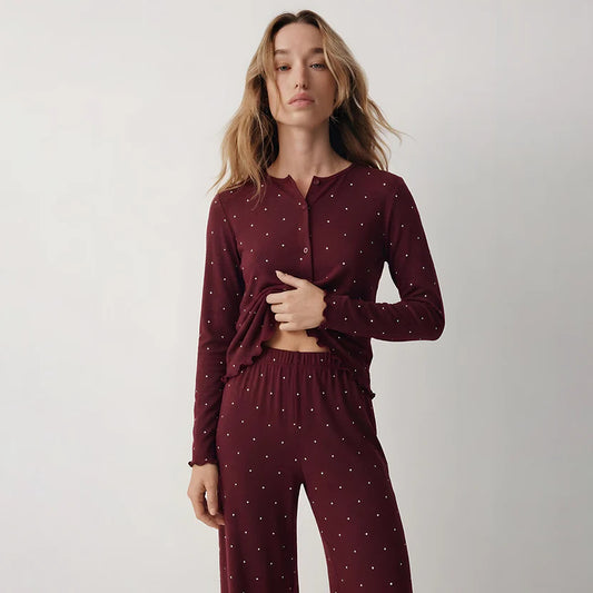 BELLAVISTA- Ivory Dream Doted Set - Maroon