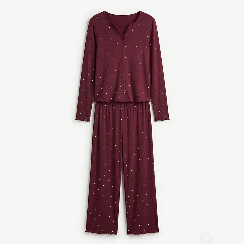 BELLAVISTA- Ivory Dream Doted Set - Maroon