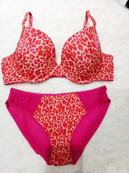 Leopard Print Padded Bra and Panty Set