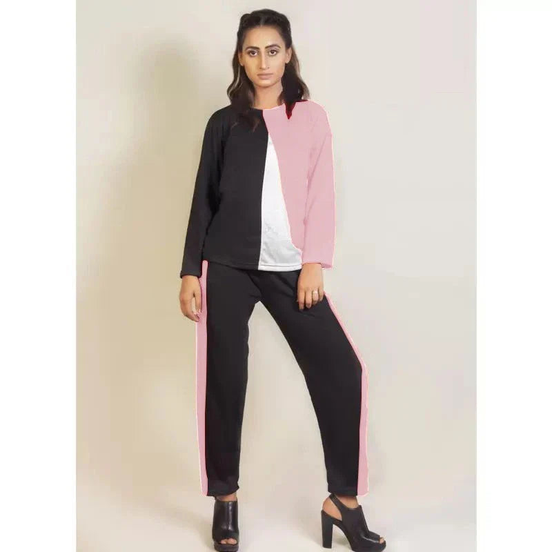 Pink White & Black Panel Track Suit