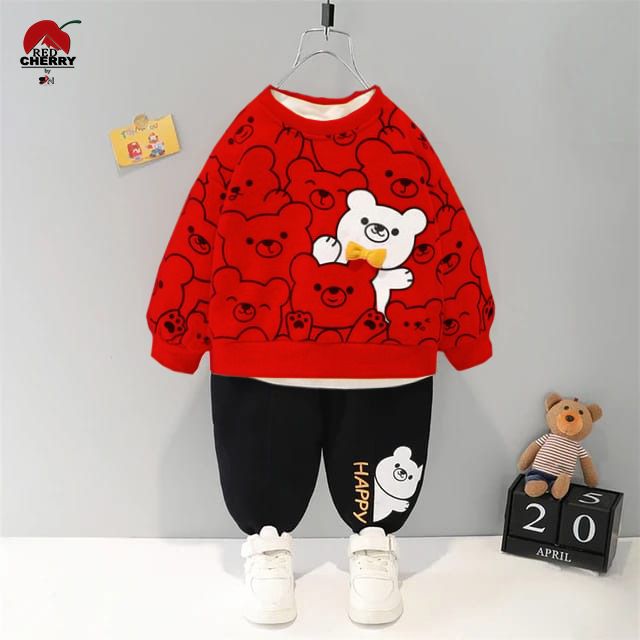 Bear Printed Track Suit Kids Red