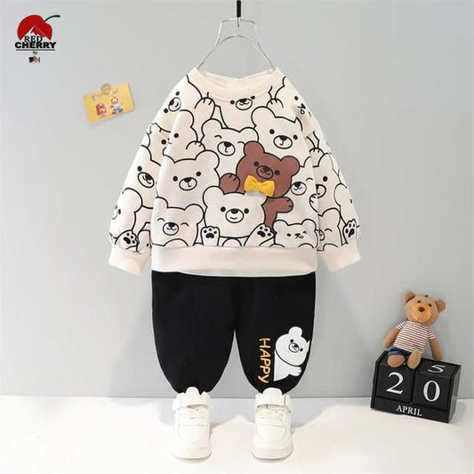 Bear Printed Track Suit Kids White