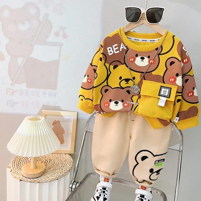 Bear Printed Track Suit Kids Yellow & Brown