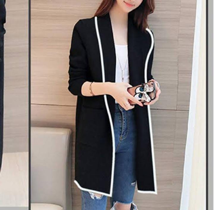 Women Lapel Casual Long Fleece Coat Black