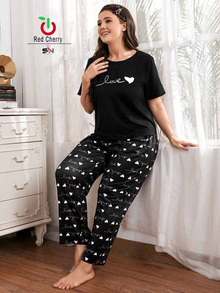 Black Love Printed Night Suit