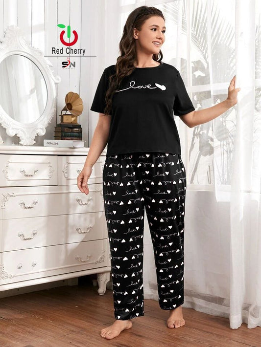 Black Love Printed Night Suit