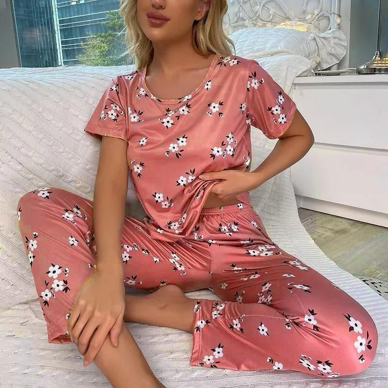 Pink Flower Printed Night Suit